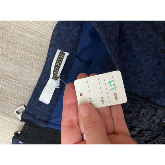 Tracy Reese Embellished Pencil Skirt Blue Black Applique Jacquard Size 4 - Picture 5 of 9